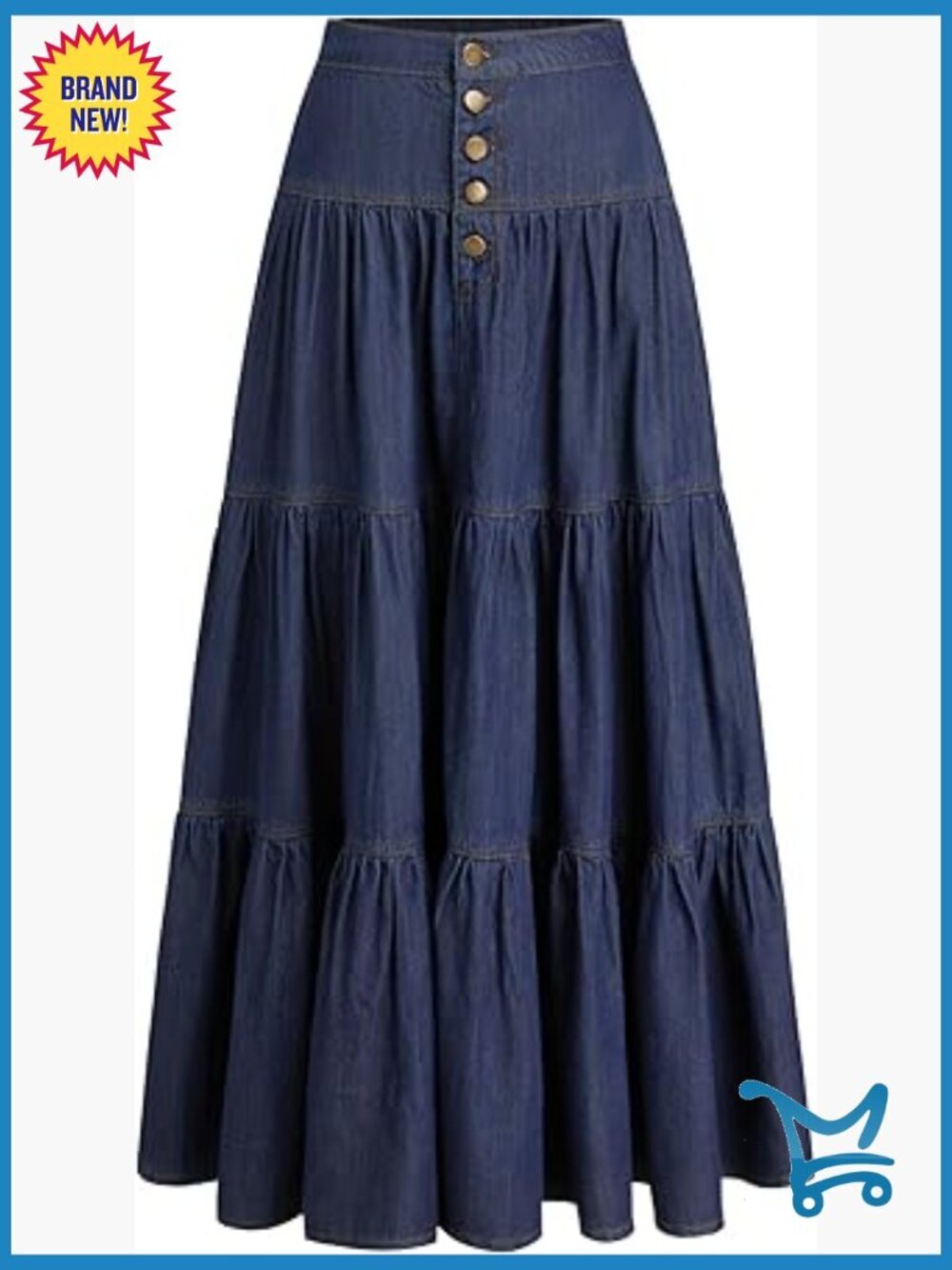 High Rise Maxi Denim Skirt with Pockets
